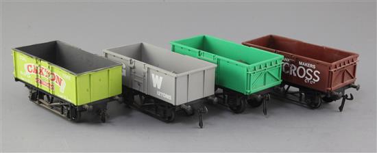 A set of four: Mineral wagon marked Caxton No 32, Mineral wagon marked  Claycross No 1791, GWR Mineral wagon with cover No 122060 a